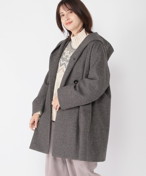 studio CLIP（スタディオクリップ）の「【軽量/ストレッチ/ソフトタッチ】ウールライクヘリンボンフードコート（ダッフルコート・レディース・チャコール/ベージュ/ライトグレー・FREE）」の14枚目の写真