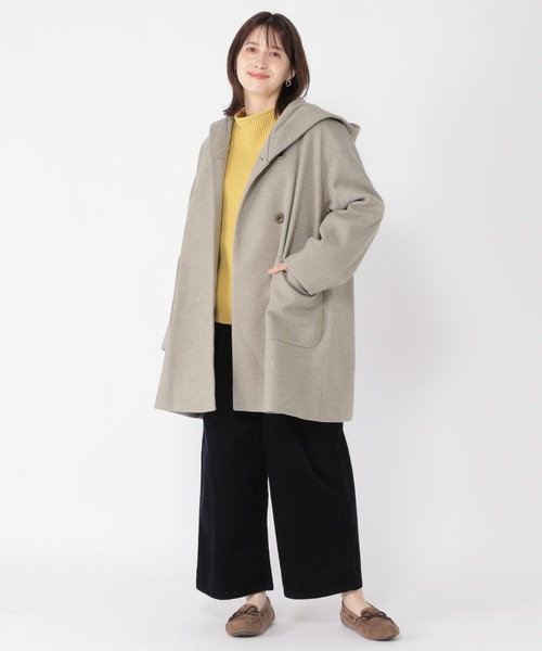 studio CLIP（スタディオクリップ）の「【軽量/ストレッチ/ソフトタッチ】ウールライクヘリンボンフードコート（ダッフルコート・レディース・チャコール/ベージュ/ライトグレー・FREE）」の15枚目の写真