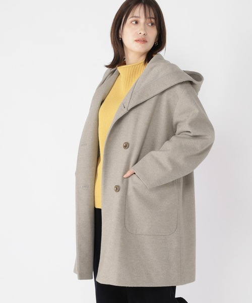 studio CLIP（スタディオクリップ）の「【軽量/ストレッチ/ソフトタッチ】ウールライクヘリンボンフードコート（ダッフルコート・レディース・チャコール/ベージュ/ライトグレー・FREE）」の17枚目の写真