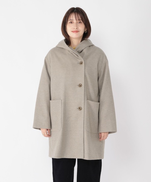 studio CLIP（スタディオクリップ）の「【軽量/ストレッチ/ソフトタッチ】ウールライクヘリンボンフードコート（ダッフルコート・レディース・チャコール/ベージュ/ライトグレー・FREE）」の18枚目の写真