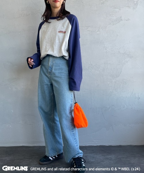 JEANS FACTORY （ジーンズファクトリー）の「【WEB限定】[GREMLINS/グレムリン] ラグランスリーブロンT（Tシャツ/カットソー・レディース・ライトグレー/ホワイト・L/M/XL）」の7枚目の写真