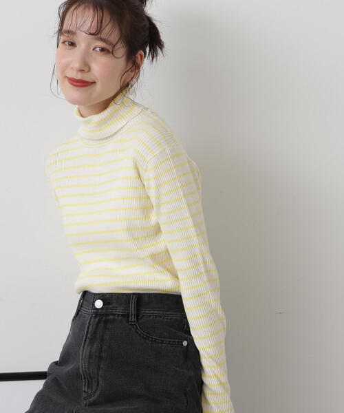 N.（N. Natural Beauty Basic）（エヌエヌナチュラルビューティーベーシック）の「◆ボーダータートルリブニット（ニット/セーター・レディース・ホワイト×イエロー/ホワイト×ブラック/オレンジ系その他・MEDIUM）」の16枚目の写真