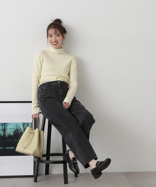 N.（N. Natural Beauty Basic）（エヌエヌナチュラルビューティーベーシック）の「◆ボーダータートルリブニット（ニット/セーター・レディース・ホワイト×イエロー/ホワイト×ブラック/オレンジ系その他・MEDIUM）」の10枚目の写真