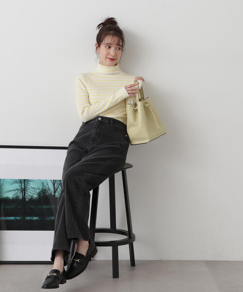 N.（N. Natural Beauty Basic）（エヌエヌナチュラルビューティーベーシック）の「◆ボーダータートルリブニット（ニット/セーター・レディース・ホワイト×イエロー/ホワイト×ブラック/オレンジ系その他・MEDIUM）」の11枚目の写真