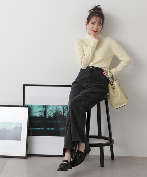 N.（N. Natural Beauty Basic）（エヌエヌナチュラルビューティーベーシック）の「◆ボーダータートルリブニット（ニット/セーター・レディース・ホワイト×イエロー/ホワイト×ブラック/オレンジ系その他・MEDIUM）」の12枚目の写真