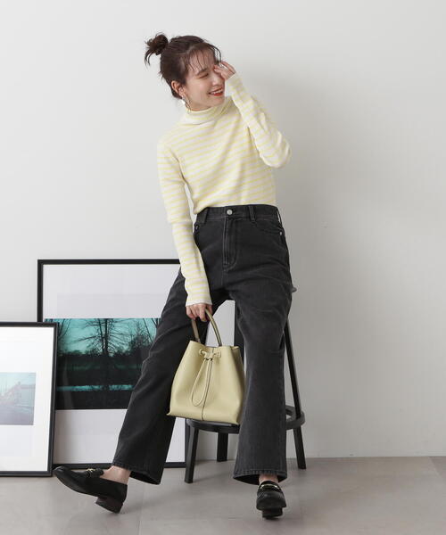 N.（N. Natural Beauty Basic）（エヌエヌナチュラルビューティーベーシック）の「◆ボーダータートルリブニット（ニット/セーター・レディース・ホワイト×イエロー/ホワイト×ブラック/オレンジ系その他・MEDIUM）」の13枚目の写真