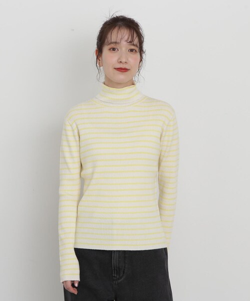 N.（N. Natural Beauty Basic）（エヌエヌナチュラルビューティーベーシック）の「◆ボーダータートルリブニット（ニット/セーター・レディース・ホワイト×イエロー/ホワイト×ブラック/オレンジ系その他・MEDIUM）」の15枚目の写真