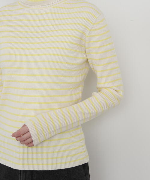 N.（N. Natural Beauty Basic）（エヌエヌナチュラルビューティーベーシック）の「◆ボーダータートルリブニット（ニット/セーター・レディース・ホワイト×イエロー/ホワイト×ブラック/オレンジ系その他・MEDIUM）」の20枚目の写真