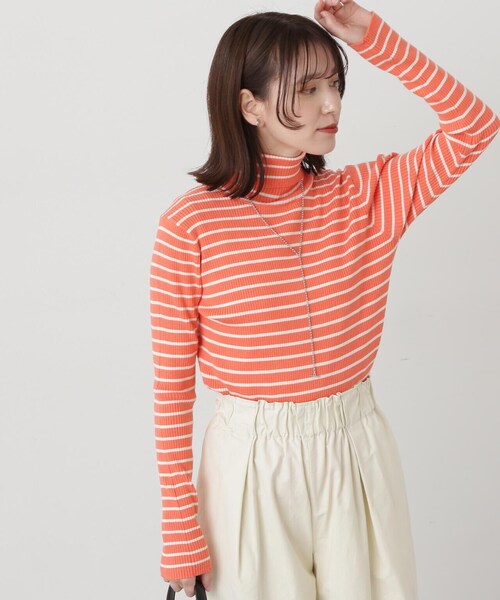 N.（N. Natural Beauty Basic）（エヌエヌナチュラルビューティーベーシック）の「◆ボーダータートルリブニット（ニット/セーター・レディース・ホワイト×イエロー/ホワイト×ブラック/オレンジ系その他・MEDIUM）」の21枚目の写真