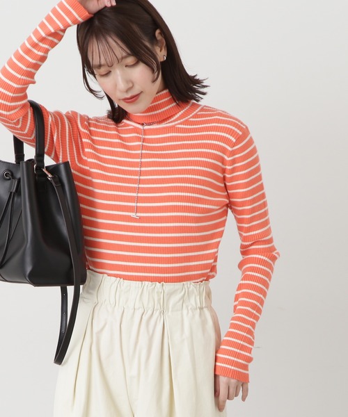 N.（N. Natural Beauty Basic）（エヌエヌナチュラルビューティーベーシック）の「◆ボーダータートルリブニット（ニット/セーター・レディース・ホワイト×イエロー/ホワイト×ブラック/オレンジ系その他・MEDIUM）」の3枚目の写真