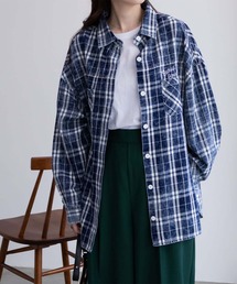 UNDERWRAPS アンダーラップス インディゴチェック バック刺繍 ルーズデニムシャツ