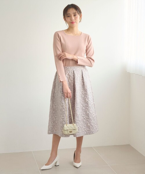 Feroux(フェルゥ)の「【セットアイテム】ニット×ジャガードスカート セット(セットアップ・レディース・ピンク系/ライトグリーン系・1/2)」の3枚目の写真