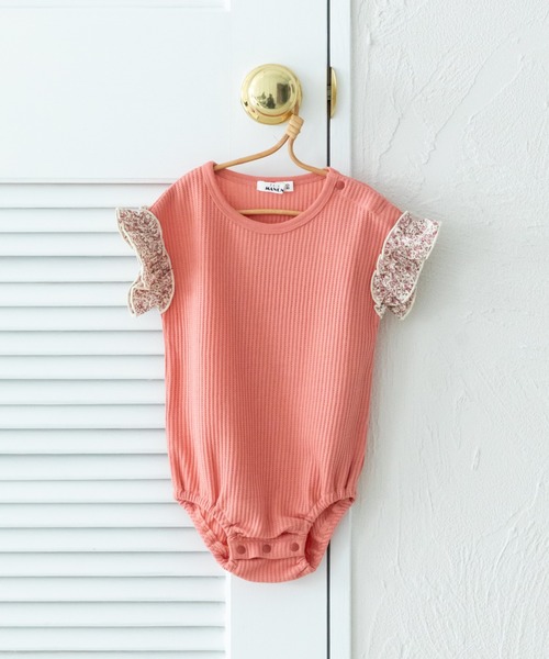 pairmanon（ペアマノン）の「【リンクコーデ】【ベビー】袖フリル 半袖ワッフルロンパース（ロンパース・キッズ・ライトブルー/カーキ/アイボリー/ライトベージュ/ブラック/ライトピンク/パープル/ピンク/ライトグリーン/サーモンピンク・70/80）」の10枚目の写真