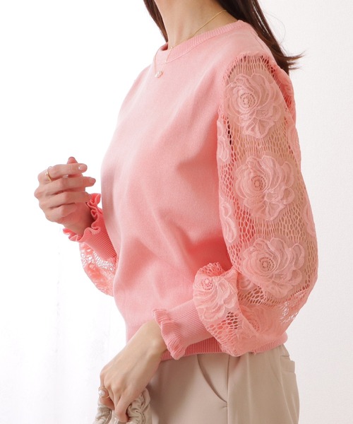 Lace Ladies(レースレディース)の「バルーン × フリル袖 レース切替 ニット プルオーバー(ニット/セーター・レディース・ホワイト/ブラック/グレー/ピンク・FREE)」の8枚目の写真