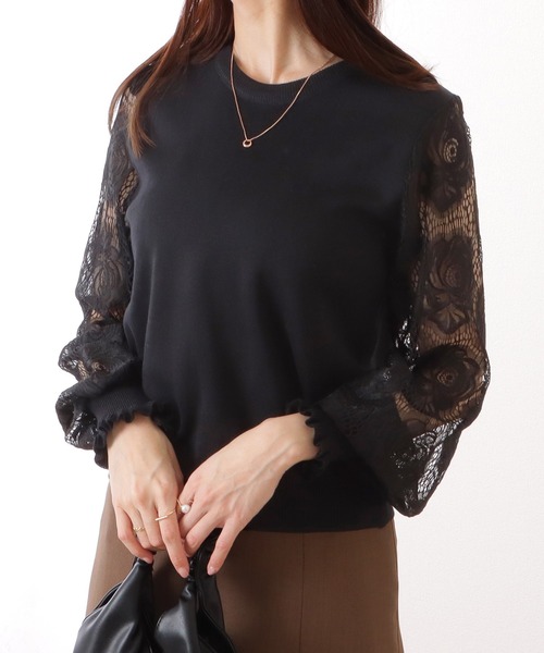 Lace Ladies(レースレディース)の「バルーン × フリル袖 レース切替 ニット プルオーバー(ニット/セーター・レディース・ホワイト/ブラック/グレー/ピンク・FREE)」の10枚目の写真