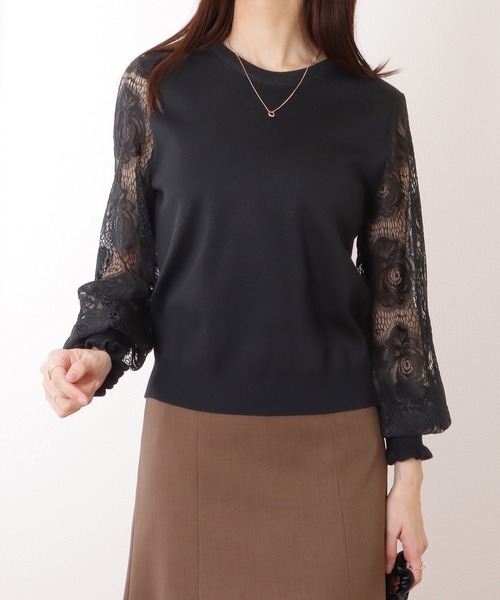 Lace Ladies(レースレディース)の「バルーン × フリル袖 レース切替 ニット プルオーバー(ニット/セーター・レディース・ホワイト/ブラック/グレー/ピンク・FREE)」の12枚目の写真