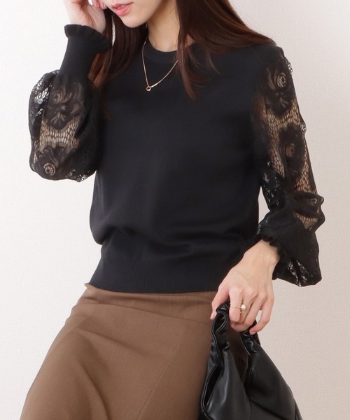 Lace Ladies(レースレディース)の「バルーン × フリル袖 レース切替 ニット プルオーバー(ニット/セーター・レディース・ホワイト/ブラック/グレー/ピンク・FREE)」の13枚目の写真
