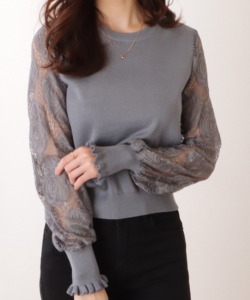 Lace Ladies(レースレディース)の「バルーン × フリル袖 レース切替 ニット プルオーバー(ニット/セーター・レディース・ホワイト/ブラック/グレー/ピンク・FREE)」の17枚目の写真