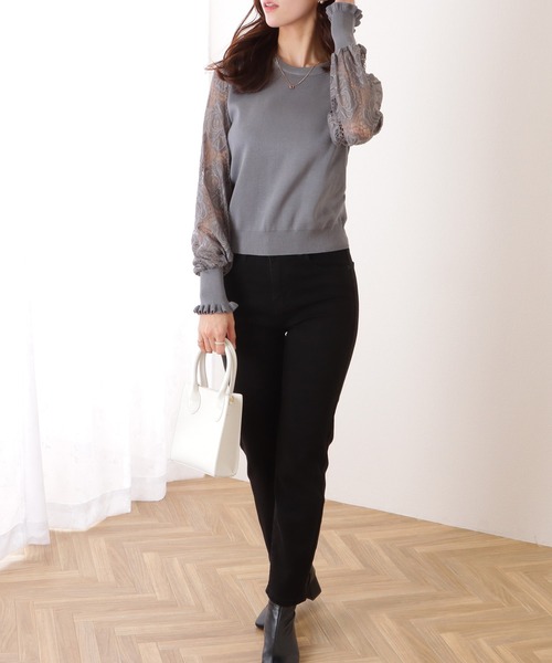 Lace Ladies(レースレディース)の「バルーン × フリル袖 レース切替 ニット プルオーバー(ニット/セーター・レディース・ホワイト/ブラック/グレー/ピンク・FREE)」の19枚目の写真