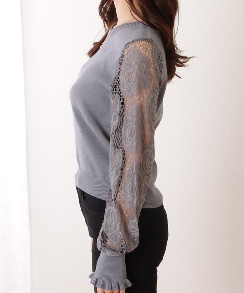 Lace Ladies(レースレディース)の「バルーン × フリル袖 レース切替 ニット プルオーバー(ニット/セーター・レディース・ホワイト/ブラック/グレー/ピンク・FREE)」の20枚目の写真