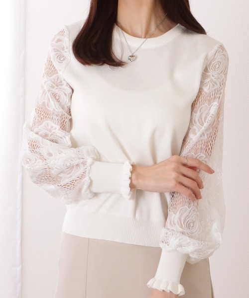 Lace Ladies(レースレディース)の「バルーン × フリル袖 レース切替 ニット プルオーバー(ニット/セーター・レディース・ホワイト/ブラック/グレー/ピンク・FREE)」の22枚目の写真