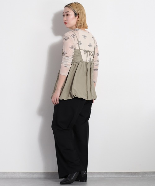 cepo(セポ)の「バックリボン バルーンギャザーアウトキャミ(キャミソール・レディース・グリーン/オフホワイト/ブラック・M)」の5枚目の写真