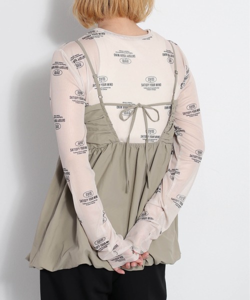 cepo(セポ)の「バックリボン バルーンギャザーアウトキャミ(キャミソール・レディース・グリーン/オフホワイト/ブラック・M)」の12枚目の写真