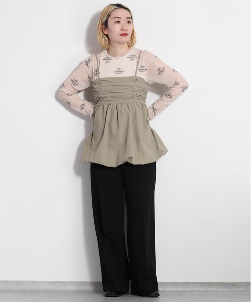 cepo(セポ)の「バックリボン バルーンギャザーアウトキャミ(キャミソール・レディース・グリーン/オフホワイト/ブラック・M)」の4枚目の写真