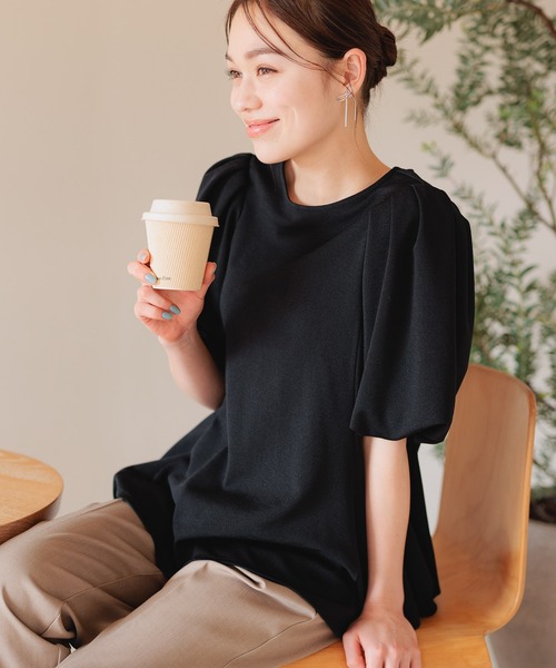 mysty woman(ミスティウーマン)の「ペプラムチュニックプルオーバー 113502(Tシャツ/カットソー・レディース・ブラック/ブルー/オフホワイト・FREE)」の2枚目の写真