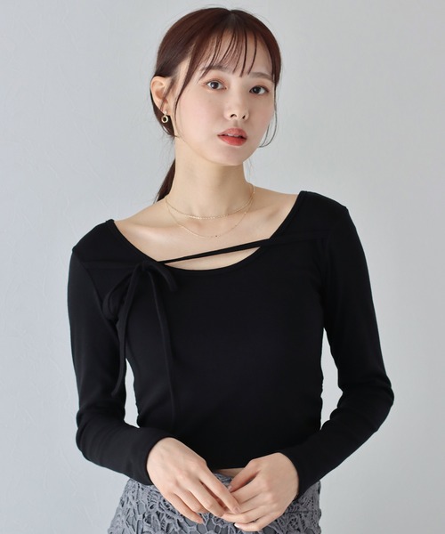 BLUEEAST（ブルーイースト）の「フロントリボン付きカットソー（Tシャツ/カットソー・レディース・ホワイト/ピンク/ブラック・MEDIUM）」の3枚目の写真