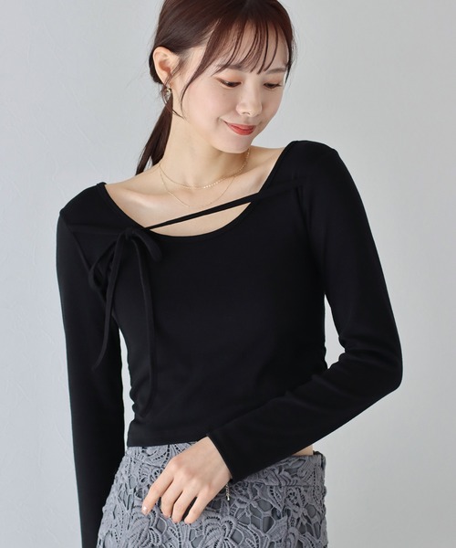 BLUEEAST（ブルーイースト）の「フロントリボン付きカットソー（Tシャツ/カットソー・レディース・ホワイト/ピンク/ブラック・MEDIUM）」の12枚目の写真