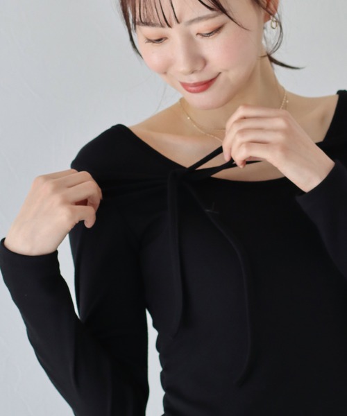 BLUEEAST（ブルーイースト）の「フロントリボン付きカットソー（Tシャツ/カットソー・レディース・ホワイト/ピンク/ブラック・MEDIUM）」の17枚目の写真