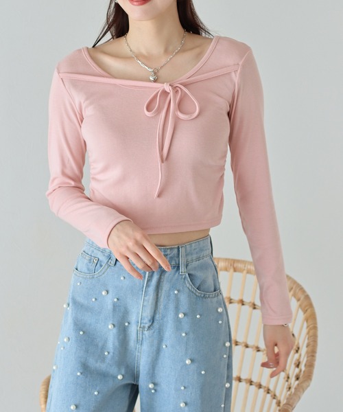 BLUEEAST（ブルーイースト）の「フロントリボン付きカットソー（Tシャツ/カットソー・レディース・ホワイト/ピンク/ブラック・MEDIUM）」の20枚目の写真