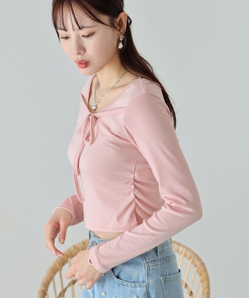 BLUEEAST（ブルーイースト）の「フロントリボン付きカットソー（Tシャツ/カットソー・レディース・ホワイト/ピンク/ブラック・MEDIUM）」の21枚目の写真
