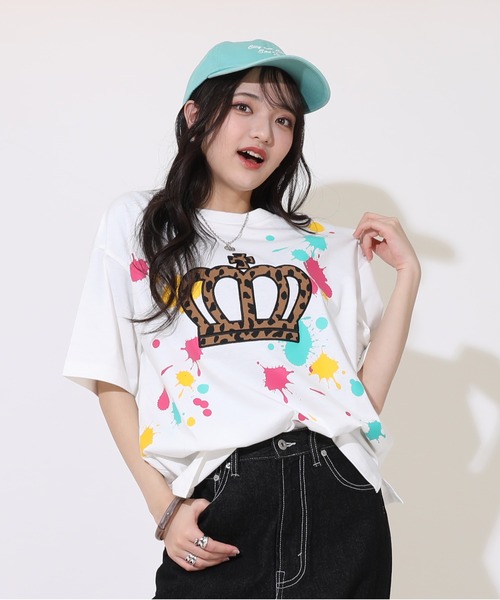 BABYDOLL(ベビードール)の「親子お揃い ヒョウ柄 ワッペン ペイント Tシャツ 9220A(Tシャツ/カットソー・レディース・ブラック/ホワイト/ピンク系その他7・S/M/L/XL)」の6枚目の写真