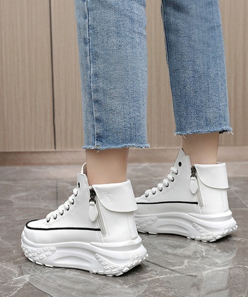 Miniministore(ミニミニストア)の「ハイカットスニーカー レディース 厚底靴(スニーカー・レディース・ブラック/ベージュ/ホワイト・24.5cm/24.0cm/23.5cm/23.0cm/22.5cm)」の5枚目の写真