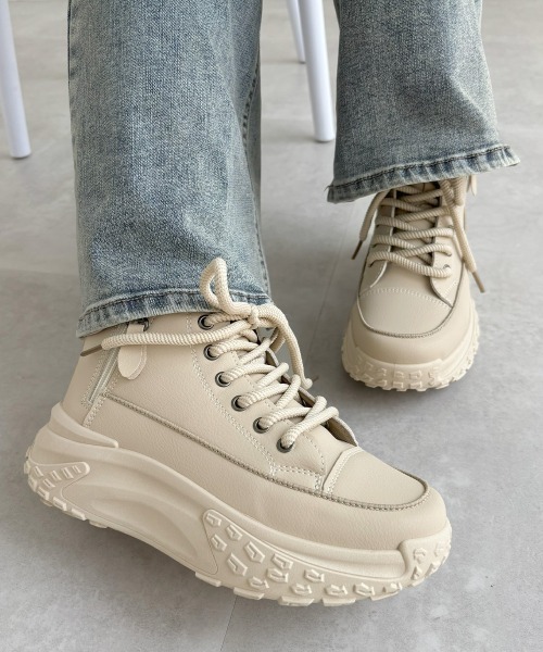 Miniministore(ミニミニストア)の「ハイカットスニーカー レディース 厚底靴(スニーカー・レディース・ブラック/ベージュ/ホワイト・24.5cm/24.0cm/23.5cm/23.0cm/22.5cm)」の17枚目の写真