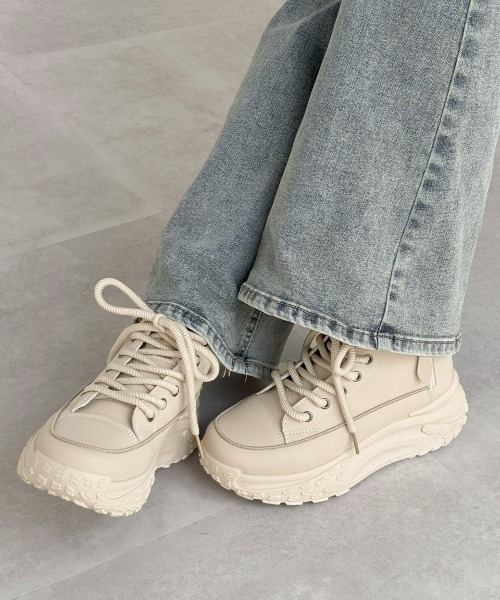 Miniministore(ミニミニストア)の「ハイカットスニーカー レディース 厚底靴(スニーカー・レディース・ブラック/ベージュ/ホワイト・24.5cm/24.0cm/23.5cm/23.0cm/22.5cm)」の16枚目の写真