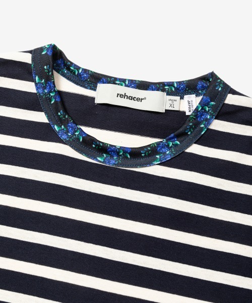 rehacer(レアセル)の「rehacer : Botanical Border CS / ボタニカル ボーダー カットソー(Tシャツ/カットソー・メンズ・グレー/ネイビー・SMALL/X-LARGE/LARGE/MEDIUM)」の6枚目の写真
