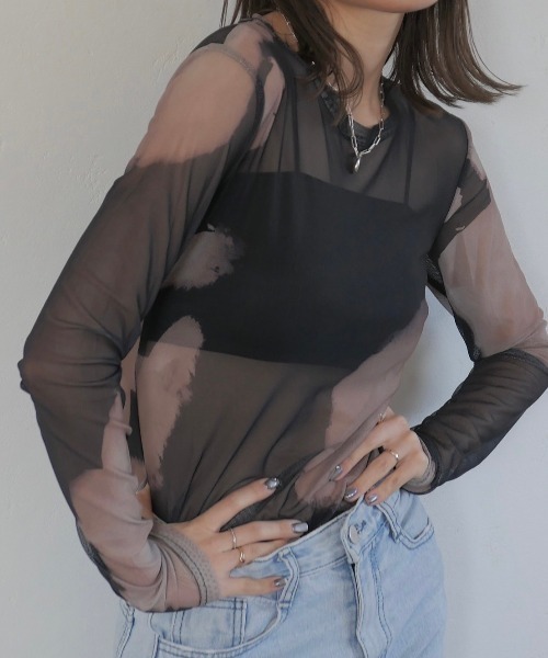 MURRAL シースルータイダイトップス パターンシアートップス／pattern sheer top シースルー 透け感