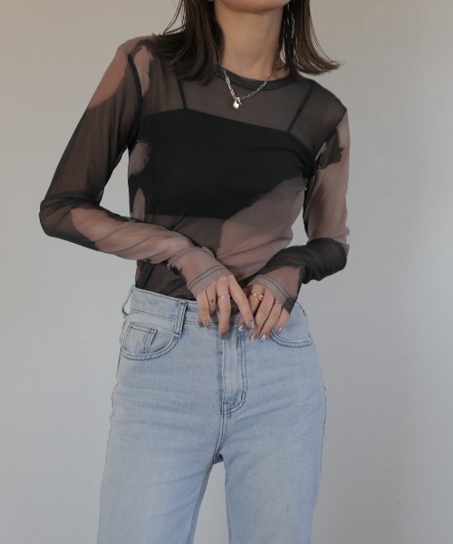 セール】パターンシアートップス／pattern sheer top シースルー