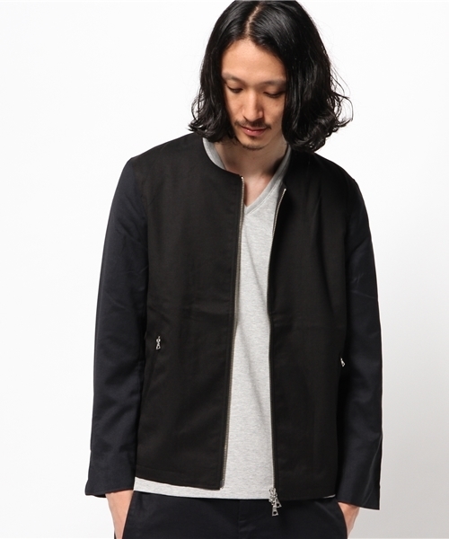 Lui's（ルイス）の「Lui's(ルイス) ノーカラーライダースブルゾン（ブルゾン・メンズ・ブラック/ネイビー・LARGE/MEDIUM/SMALL）」の6枚目の写真