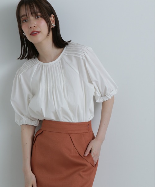 N.（N. Natural Beauty Basic）（エヌエヌナチュラルビューティーベーシック）の「◆ピンタックパフブラウス（シャツ/ブラウス・レディース・ライトグリーン/ブラック/オフホワイト・MEDIUM）」の2枚目の写真