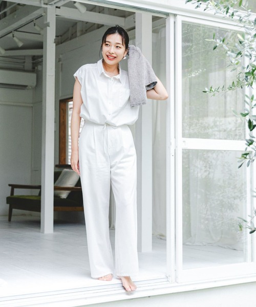 【セール】『セットアップ対応』F by ROSSO 撥水クロップドシャツ+ワイドパンツ（シャツ/ブラウス）｜F by ROSSO（エフバイロッソ）