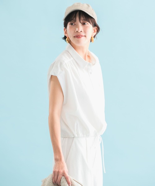 F by ROSSO(エフバイロッソ)の「『セットアップ対応』F by ROSSO 撥水クロップドシャツ+ワイドパンツ(セットアップ・レディース・オフホワイト/ネイビー・36/38)」の5枚目の写真