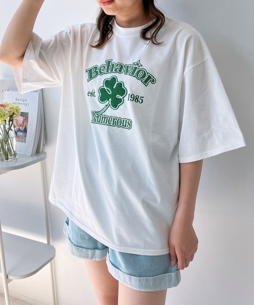 AS KNOW AS plus(アズノゥアズプラス)の「◎選んでアクティブ刺繍Tシャツ(Tシャツ/カットソー・レディース・オートミール/スミクロ/オフホワイト/ホワイト系/レッド系/グレー系・FREE)」の1枚目の写真