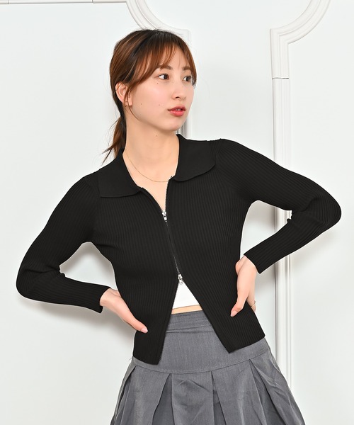 Alite cloth(アリーテクロス)の「リブ編みジップアップカーディガン(カーディガン/ボレロ・レディース・ホワイト/ピンク/ブラック・FREE)」の3枚目の写真