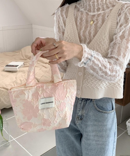TONE SELECT GOODS(トーンセレクトグッズ)の「Liaa/チャック付き 花柄 ミニトートバッグ A18322(トートバッグ・レディース・ブルー/ピンク系2/ピンク系1/ホワイト/グリーン・FREE)」の5枚目の写真