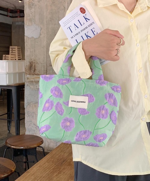 Liaa/チャック付き 花柄 ミニトートバッグ A18322（トートバッグ