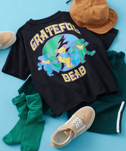 Grateful Dead（グレイトフルデッド）の「【 GRATEFUL DEAD / グレイトフル・デッド 】 デッド・ベア キャラクタープリント ラウンドヘム/レギュラーヘム オーバーサイズTシャツ 半袖 コットン100% キッズ（Tシャツ/カットソー・キッズ・チャコール/ネイビー系/ブラック系/ベージュ系/ホワイト系/ダークグリーン/ベージュ/オフホワイト/オレンジ/パープル/ホワイト系2/ブラック系2・110/140/130/120/160/150）」の5枚目の写真